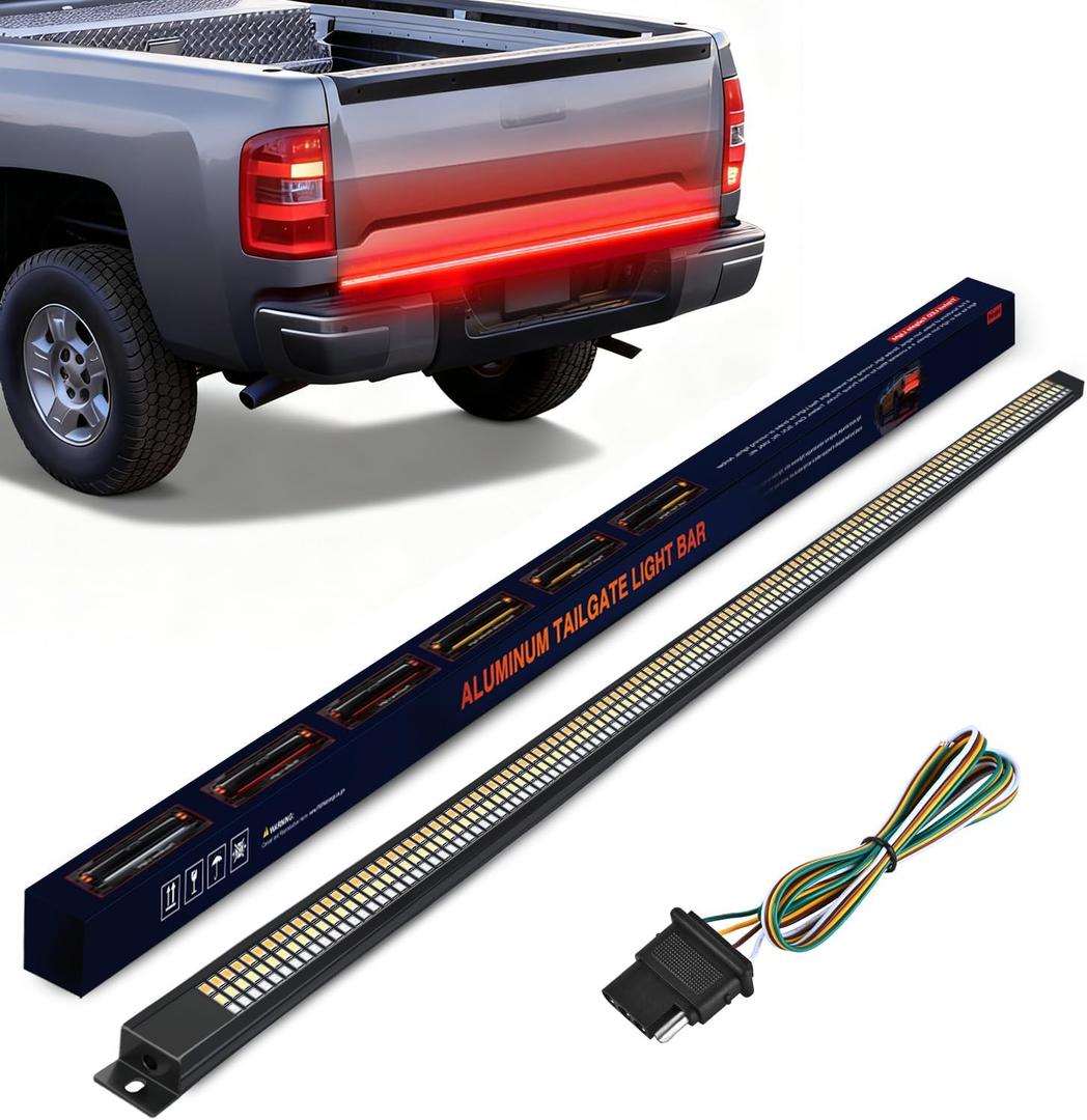 Nilight Truck Tailgate Light Strip 60" Aluminum FrameTriple Row Light Bar 1200 LED w/ Red Running Brake White Reverse Light Red Sequential Turn Signal