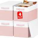 Large Closet Organizer Bins with Lids 4 Pack - 23 QT Collapsible Decorative Storage Boxes with Lids - Clothes Storage Bins with Handles - Fabric Containers for Living Room, Dorm, Nursery - Pink