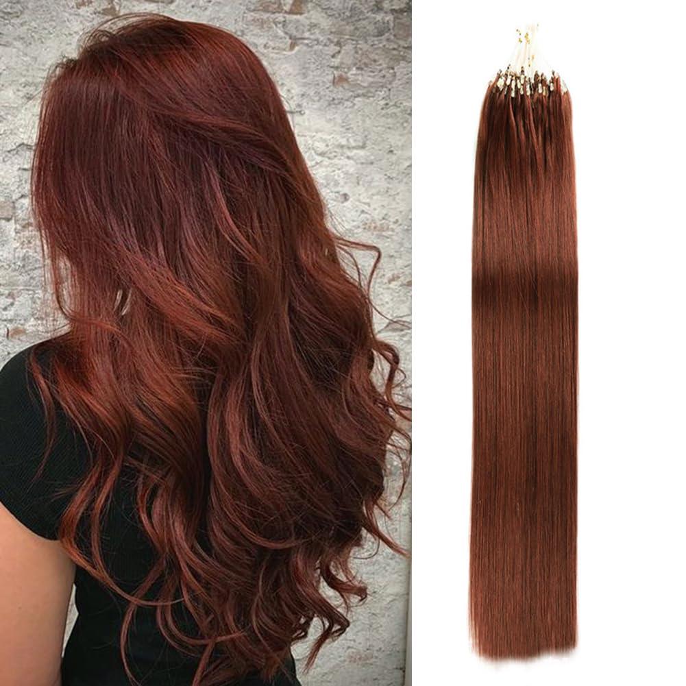 Micro Loop Hair Extensions Straight Human Hair Bulk 50 Strands 1g/Strands Micro Link Human Hair Extension for Women (33# copper brown, 18 Inch(45cm))