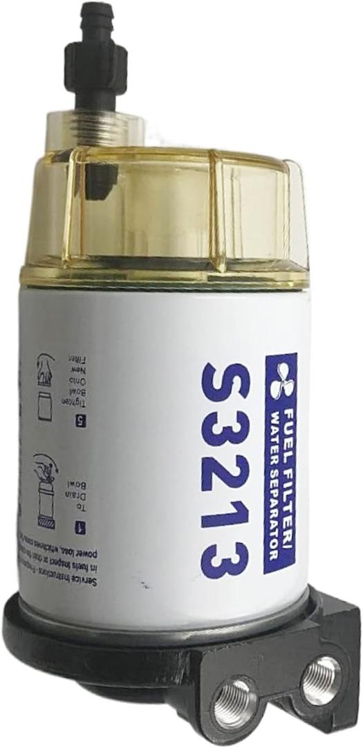 DEVMO S3213 Fuel Filter Marine Fuel Water Separator Assembly With Clear Bowl and 3/8" Barb x 1/4" NPT Fittings Compatible with Marine Outboard Motor Mer-cury 35-60494-1 S3213 18-7932-1 18-17928