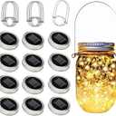 12 Pack Solar Mason Jar Lid Lights - 30 LED Firefly Fairy String Lights, Waterproof Outdoor Solar Lights with Hangers for Regular Mouth Jars (No Jars Included)
