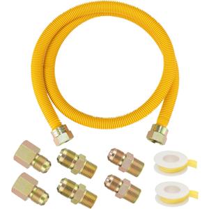 PLUMBINGMASTER 48" Flexible yellow Coated Corrugated line kit for Dryer Stove Range, Flexible Stainless Steel Gas Dryer Kit - 5/ 8" OD(1/ 2" ID) Dryer Gas Line with total 6 Connectors—— 3/ 4" MIP & 1/ 2"