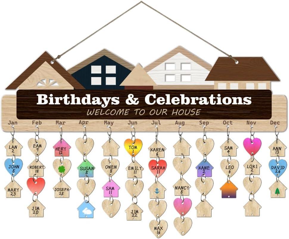 arricraft 1 Set Wooden Family Birthday Reminder Calendar Board, Birthdays & Celebrations Welcome to Our House Board With 100 Pcs Tags DIY Birthday Tracker Hanging Plaque for Home Decoration Friends