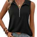 Ribbed Tank Tops for Women 2025 Summer Sleeveless Collar Polo Shirts Dressy Casual V Neck Camisole Work Blouses (Medium)