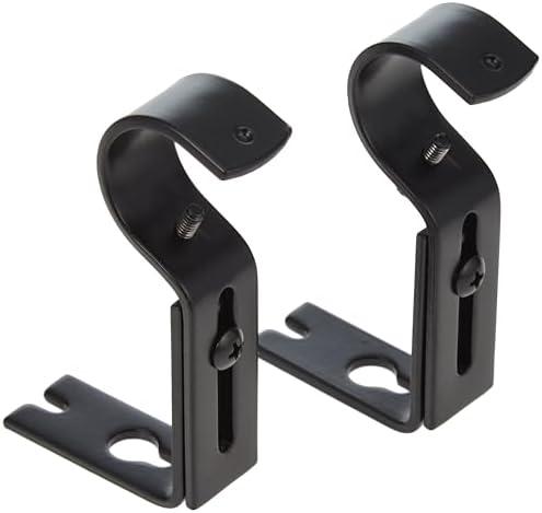 Amazon Basics Adjustable Curtain Rod Wall Bracket Hooks, Set of 3, Black