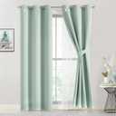 Bujasso Aqua 80% Blackout Curtains with Sheer Overlay Mix and Match Double Layer Thermal Insulated Window Panels 84 inch for Living Room Bedroom Mint Green Drapes with Tiebacks Grommet Top 37"Wx84"Lx2