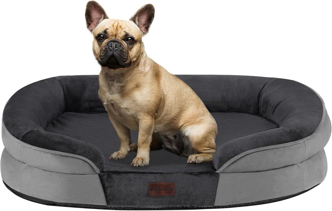 Dwanton Orthopedic Dog Bed for Medium Dogs, Waterproof Dog Sofa with Egg Foam Support, Washable Pet Bed with Four Sided Bolster Cushion, with Removable Cover & Non-Slip Bottom, 28 Inches, Dark Gray