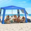 Rhino Valley Beach Cabana, 8 * 8FT Beach Tent UPF50+ Protection, Easy Setup Beach Canopy Wind Resistant with Cup Holder, Compact Beach Shade Foldable Beach Tent Sun Shelter, Dark Blue
