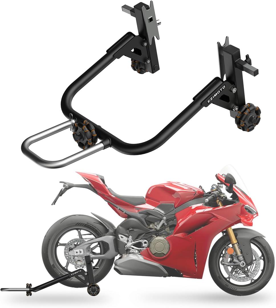 Sport Motorcycle Rear Stand, 360 Movable Lift Stand, Heavy Duty with Wheels, 880 lb Capacity (Black, Double Arm)