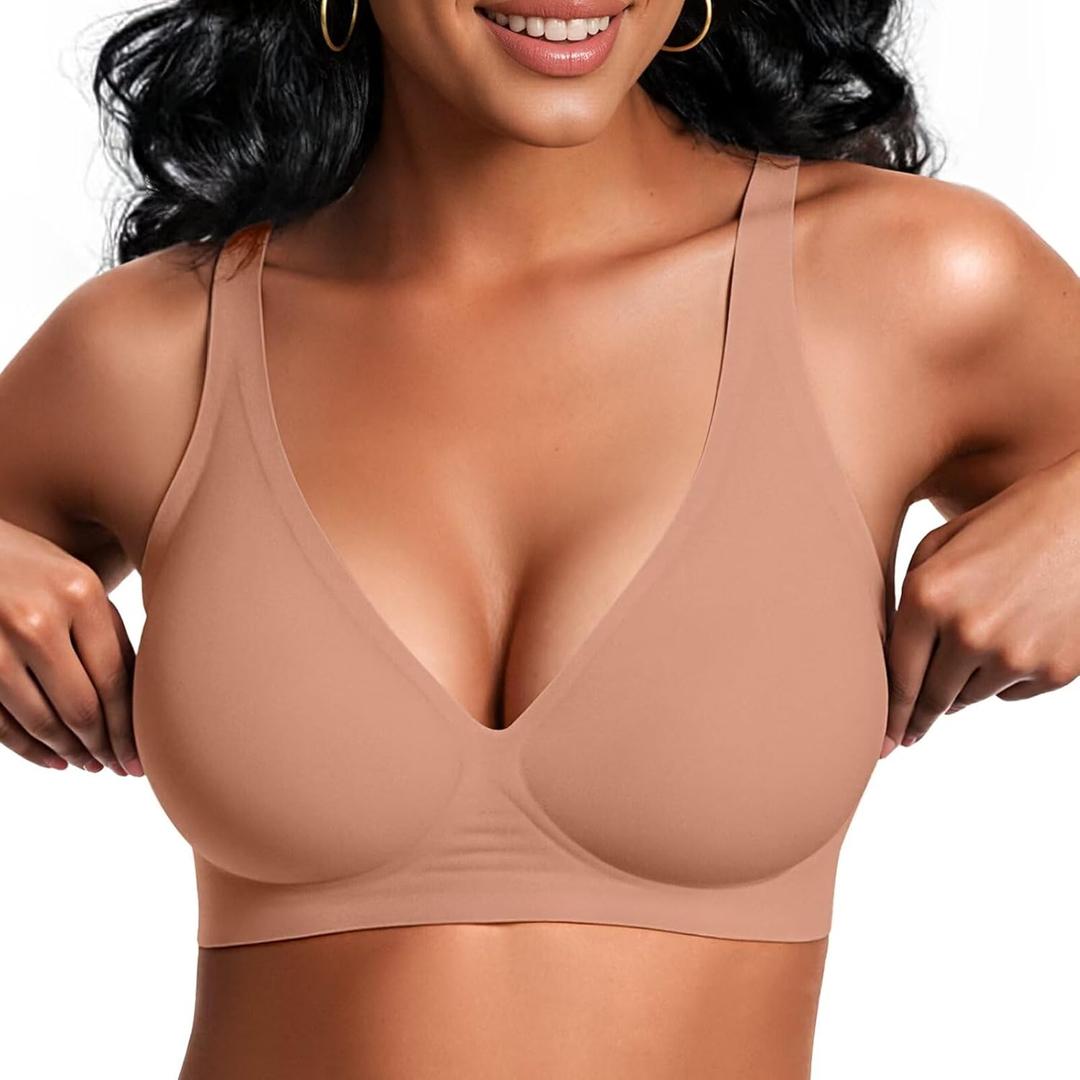 Vertvie Jelly Wireless Bras for Women Push Up Plunge Seamless T-Shirt Bras No Underwire Supportive Full Coverage Bralettes (Large Plus)