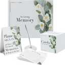 7 pcs Guest Book Set, Funeral Guest Book, Includes: Guestbook, 50 Memory Cards, Ball Pen+Pen Stand, Table Sign, Card Box, Mailer Box, Celebration of Life Guest Book, Registry Book, Memory Book