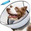 2-in-1 Upgraded Inflatable Dog Cone Collar with Detachable Anti-Licking Shield, Soft Adjustable Elizabethan Collar for Dogs After Surgery (L, Grey)