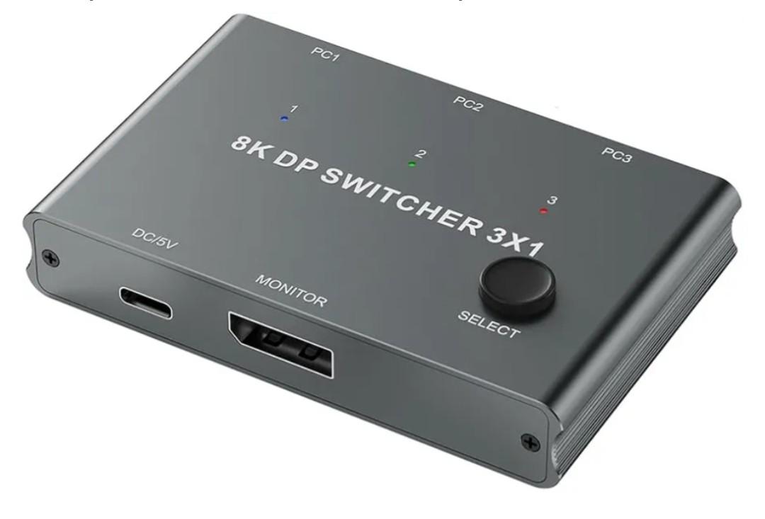 DP Switcher with Three Inputs and One Output for Computer Screen 8K@30Hz HD Splitter DP1.4 Switcher