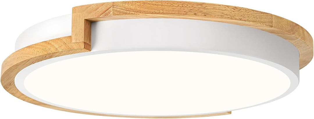 Dimmable Wood LED Flush Mount Ceiling Lights, 5CCT 2700K-6000K White Hallway Lighting Fixtures, Minimalist Round Ceiling Lamp for Bedroom Laundry Room Kitchen Entryway Bathroom 11.8in