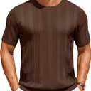 COOFANDY Mens T-Shirts Short Sleeve Knit Shirt Crew Neck Sweater Fashion Casual Textured Pullover Tees (Brown, XXXL)
