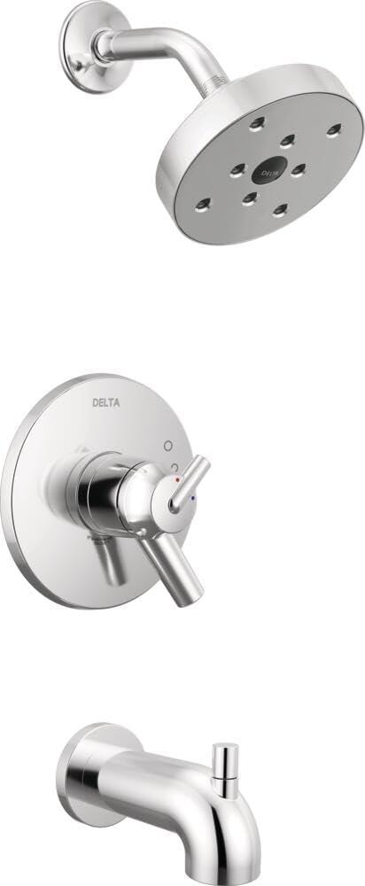 Delta Faucet Trinsic 17 Series Dual-Function Tub and Shower Trim Kit, Shower Faucet, Single-Spray H2Okinetic Shower Head, Chrome T17459 (Valve Not Included)