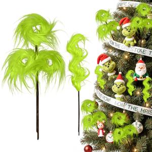 Christmas Tree Decorations Clearance,  17" Large Lime Green Furry Christmas Tree Topper Picks Decor Ornaments, Christmas Vase Fillers for Table Manle Gift Wrap, Xmas Home Holiday Decor