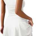 IWD Women's Boat Neck Sleeveless Mini Dress Ruched Waist Flowy Tiered Ruffle Hem A Line Party Short Dresses (White, S)