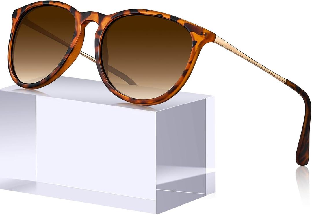 STGATN Vintage Round Sunglasses for Women Polarized UV Protection, Trendy Retro Designer Style ST028 (1. Matte Tortoises Frame Gradient Brown Lens)