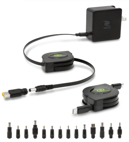 ReTrak 67 W Retractable Universal Laptop Charger and Power Adapter with 14 Tips