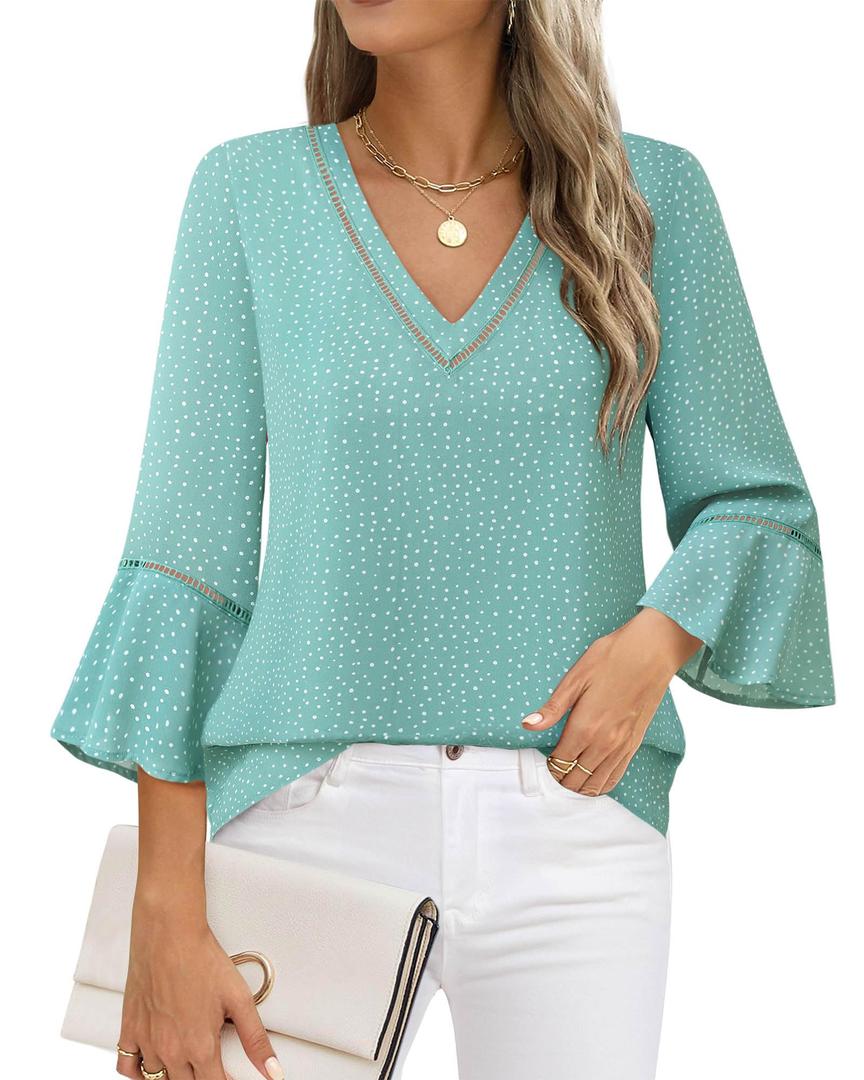 Timeson Business Tops for Women: 3/4 Sleeve - Women Blouses for Work - Womens Dress Shirts Trendy 2025 Professional Office Wear Cute Ladies Tops Dressy Casual Fitted Elegant Modest Spotted Green XL (Green, XL)