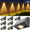 Solar Fence Lights Outdoor Waterproof High Brightness LED Spot Lens Deck Lights 7 Mode Warm & Cool White RGB Solar Powered Wall Lighting Decor for Outside Patio Step Backyard Railing Pool - 8 Pack (Black)