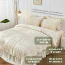 Bonlino King Size Comforter Set Bedding - Ruched Wheat Comforter King Bed Set Boho Shabby Chic Bedding for Bedroom Comforter Fluffy 3 Piece Ruffle Comforter Set with Pillow White Soft and Luxury