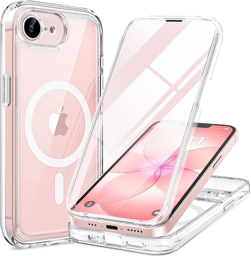 Miracase for iPhone 17e Case & iPhone 16e Case, Full-Body Phone with Built-in Glass Screen Protector, [Magnetic with MagSafe] Military Drop Proof 17 E/ 16 E Cover Bumper 6.1 inch, Clear