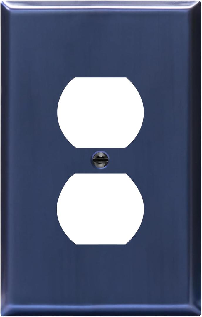 LIDER Duplex Receptacle Metal Wall Plate, Impact and Corrosion Resistant, Metal Outlet Cover, 201 Stainless Steel, Modern Decoration Upgrading, Mid-Size 1-Gang 4.88" x 3.11", Brushed Blue