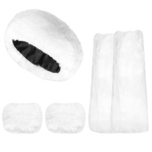 Gvhntk 3 Pieces Faux Fur Headband Set Earmuff Hat Headwrap Leg Warmers Fuzzy Wrist Cuff Boot Cuff Accessories (1 Count (Pack of 3), White)