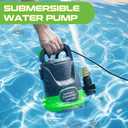Sump Pump 1HP Submersible Water Pump 3700GPH Electric Portable Transfer Water Pump for Pool Draining Basement, Green