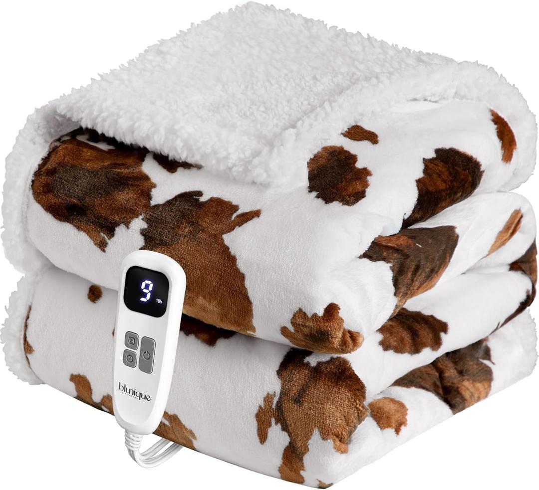 Heated Blanket Throw Blanket  Fast Heating Blanket with 10 Heat Settings & 4 Timer Options, Cozy Soft Fleece Sherpa, Washable, Warm Gifts for Grandma (Throw 50" x 60", 09 - Brown Highland Cow)