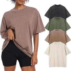 Womens Vintage Oversized T Shirts Acid Washed Baggy Cotton Tee Casual Workout Boyfriend Short Sleeve Tops(Black//ArmyGreenGrey/Coffe/Beige M)