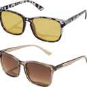 TIJN Polarized Sunglasses for Womens and Mens,Classic Square Frames Shades for UV Protection, Stylish and Trendy Sunnies (05-(2pack)leopard(brown Lens)&coffee(black Tea))