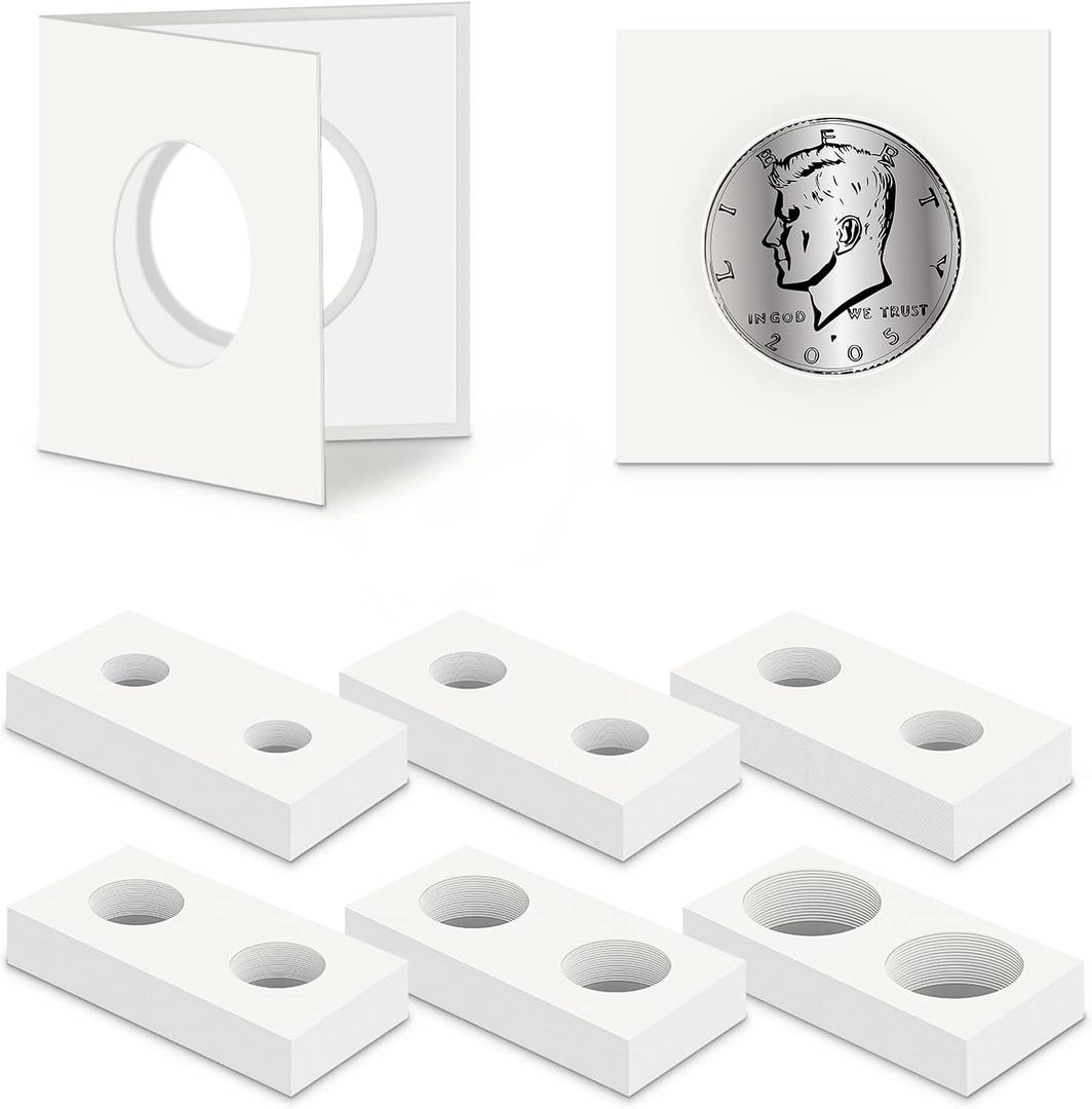 Outus 120 Self Adhesive Coin Holders, Cardboard 2x2 Holders, 6 Assorted Sizes Coin Flips Collection Supplies Collecting Cardboard Accessories for Collectors (6 Size)