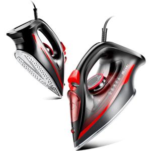 Sundu Mini Travel Steam Iron, 1000W Portable Small Iron with Non-Stick Plate, 300 Steam Holes, 90ml Tank, Safety Base & Digital Temp Control for Quilting Sewing-Red Black