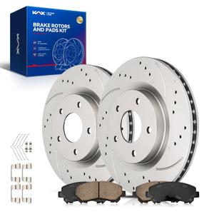 KAX Front Brake Kit, Drilled and Slotted Brake Rotors, Ceramic Brake Pads | Fits Nissan Rogue 2008-2013, Automotive Replacement Brake Kit