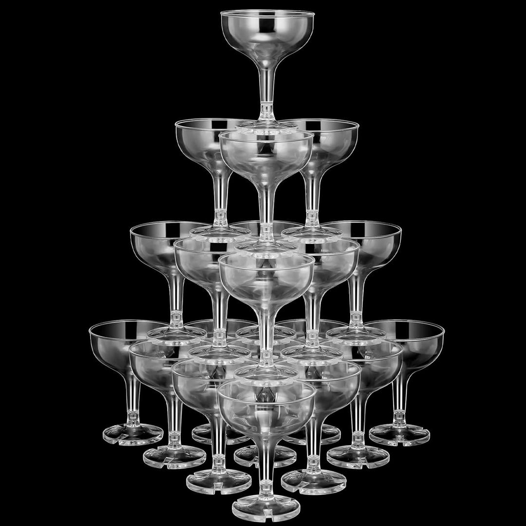 Zopeal 150 Pcs Champagne Glasses 5 oz Disposable Plastic Martini Glasses Unbreakable Wine Cups Stackable Stemmed Champagne Coupe Party Stem Cups for Valentine's Day Wedding Birthday Bar (Clear)