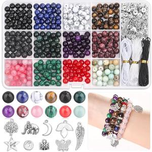 PAXCOO 473Pcs Stone Jewelry Making Kit Crystal Stone Bracelet Making Kit for Adults, Crystal Natural Stone Healing Beads for Jewelry Making, Bracelet Making