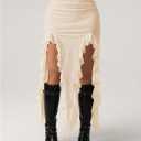 Verdusa Women's Lace Asymmetrical Skirt High Slit Boho Western Flowy Skirt Concert Rave Outfits (Beige, S)