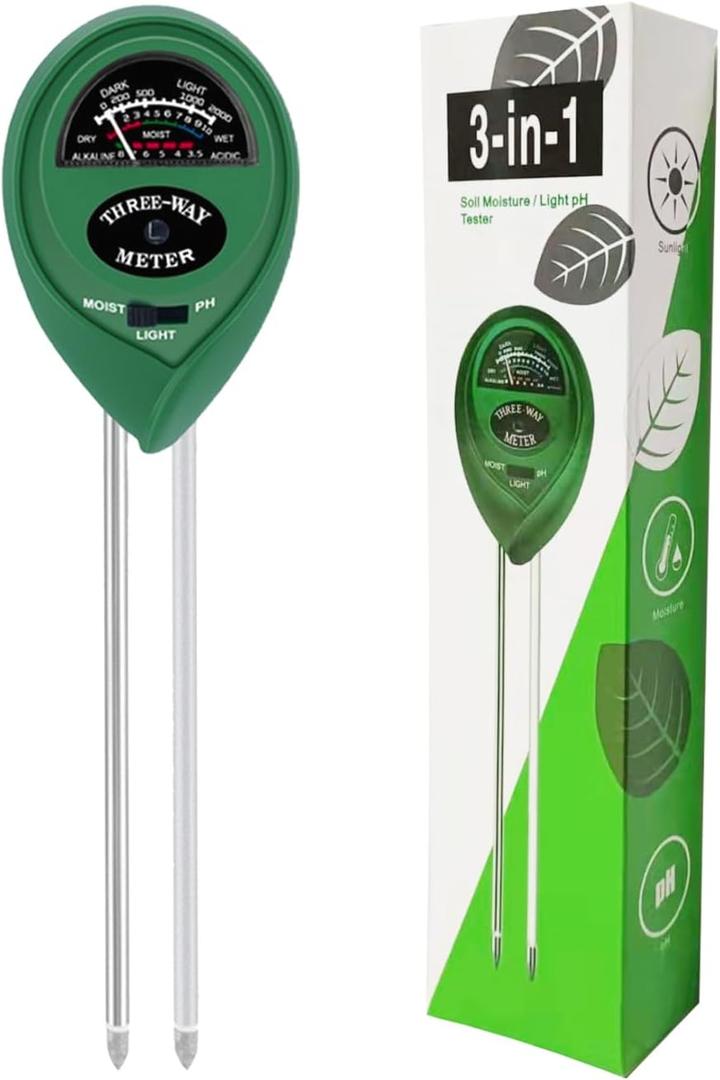 Soil PH Meter Soil Moisture Sensor 3-in-1 Soil Moisture/Light/pH Test Kit for Indoor/Outdoor Plants Care(No Battery Needed)