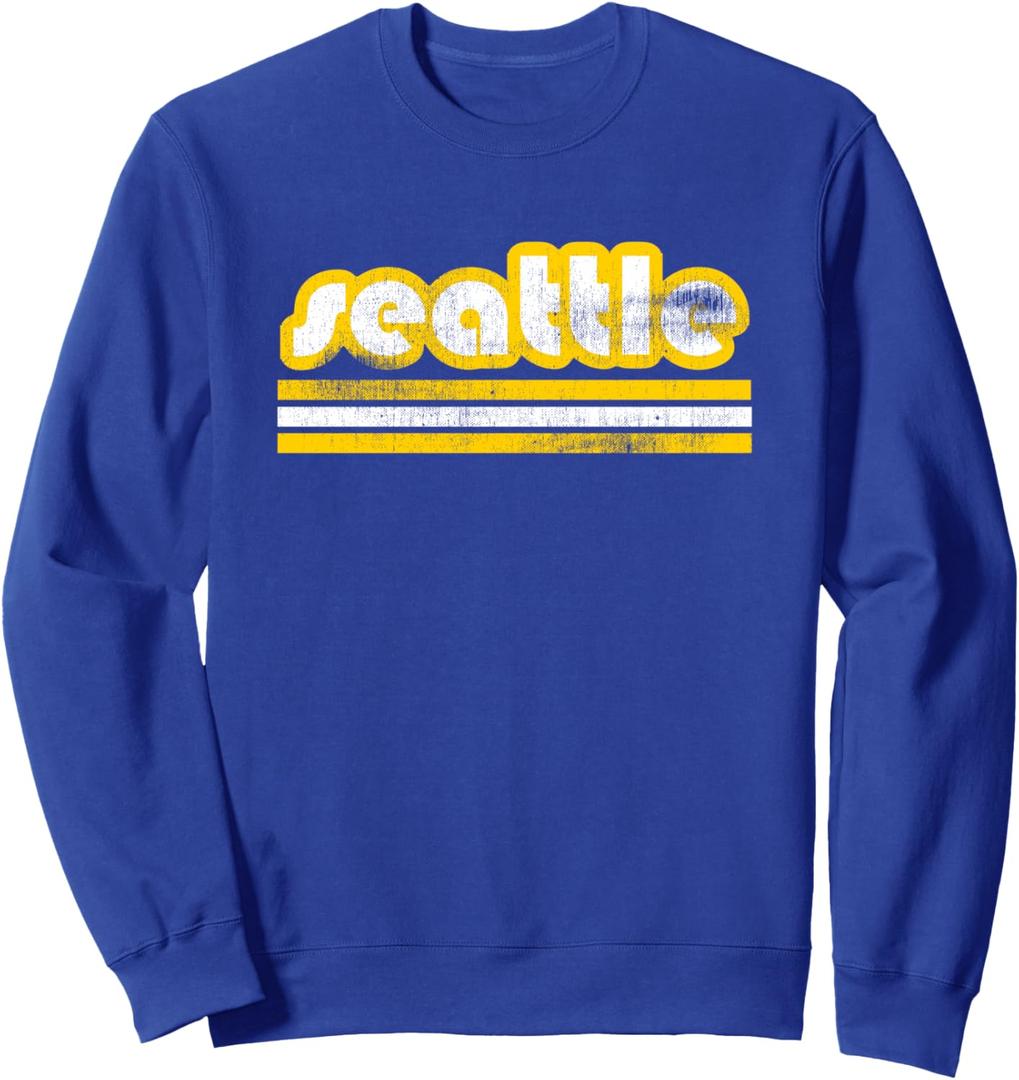 Seattle Washington Retro Vintage Weathered Throwback Sweatshirt, L