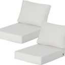 21.5x25.5 Inch Outdoor Deep Seat Cushions Set of 2,Thick High-Density Foam, Water-Resistant, Piped Edges & YKK Hidden Zipper for Patio Furniture,Almond, 21.5"x25.5"x5.3" 2sets