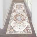 HEBE Hallway Runner Rug 2'x6' Washable Vintage Distressed Area Rugs Non Slip Laundry Rug Runner Boho Floor Carpet Runners for Hallways Entryway Laundry Room Kitchen Bathroom (2' x 6', Brown/Beige)