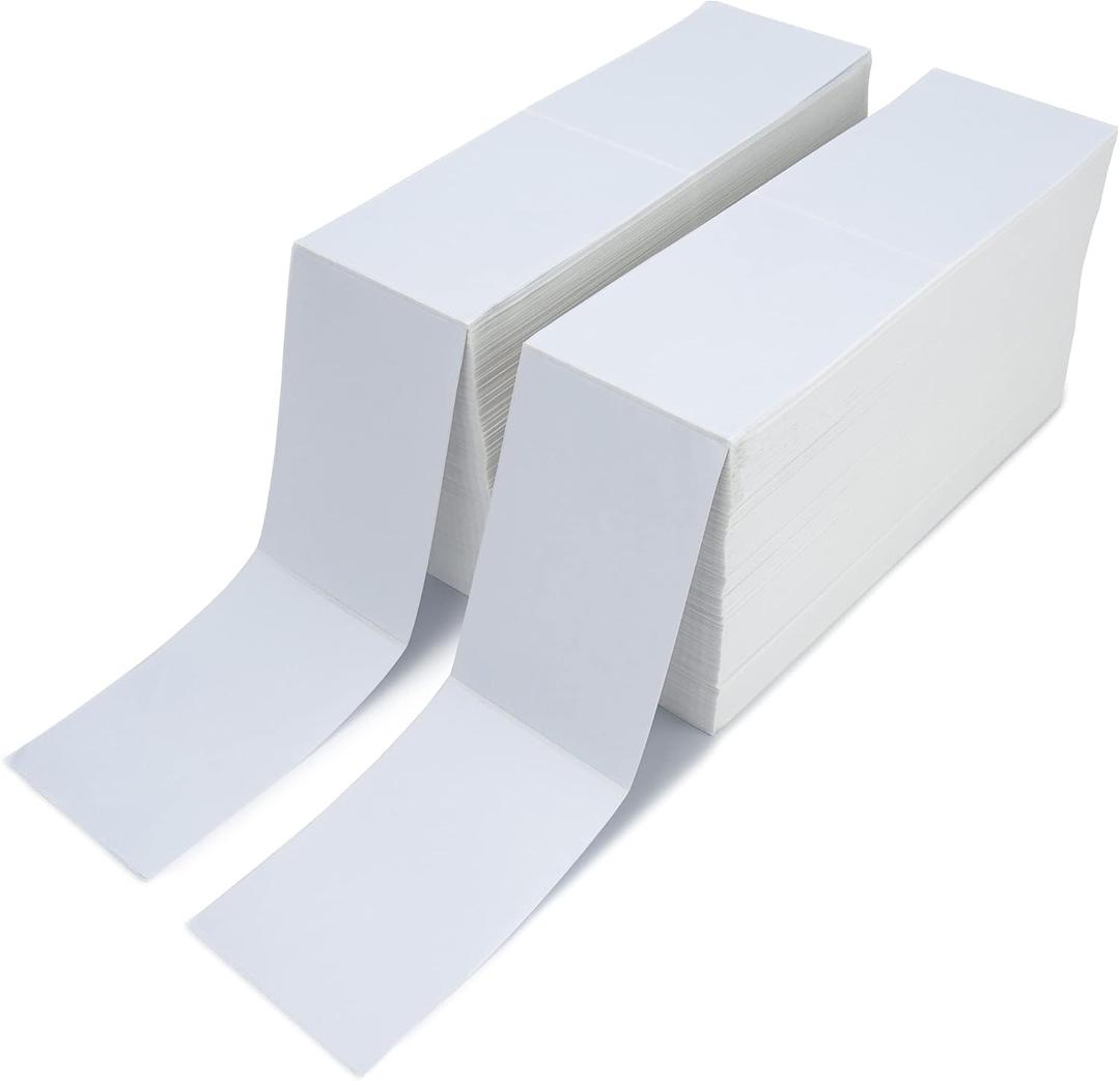ESSENTIAL Fanfold 4" X 6" Direct Thermal Shipping Labels with Perforations, 5000 Labels, Permanent Adhesive - Compatible with Rollo & Zebra Printer