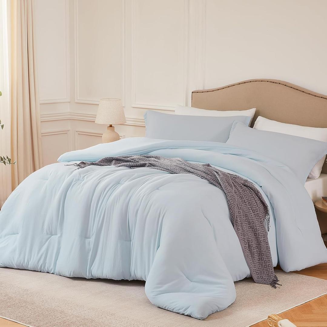 King Comforter Set SkyBlue,3PCS Soft Lightweight Breathable Bedding Comforter Sets for All Season, King Size(104''90'' Comforter & 2 Pillowcases)