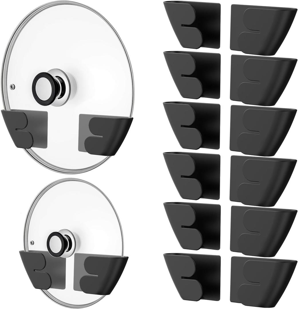 Universal Adjustable Pot Lid Organizer for Cabinet - Upgraded Patented Set of 8 Pan Lids Organizers Inside Cabinet Door Wall Mount Pots Top Holder for Kitchen Cupboard, Fits 6" to 14" (Black) Universal Adjustable Pot Lid Organizer for Cabinet - Upgraded Patented Set of 8 Pan Lids Organizers Inside Cabinet Door Wall Mount Pots Top Holder for Kitchen Cupboard, Fits 6" to 14" (Black)