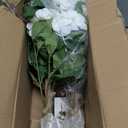 BLOSMON Fake Hydrangea Trees for Outdoors - 2 Packs 33" White Artificial Flower Topiary Ball Trees for Front Porch Decor - 20 Heads Faux Silk Hydrangea Bush Plants with Spike for Garden Yard Patio
