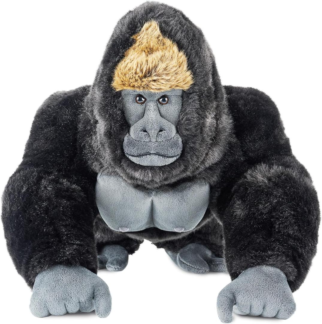 Silverback Gorilla Stuffed Animal, Black King Kong Chimpanzee Stuffed Toy, Plush Toy (16 Inch)