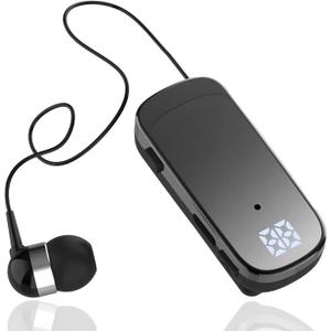Retractable Headset, Headphone V5.2 Stereo Earpiece Business Headphones, Clip on Earbud Compatible with Smart Cell Phones Tablet Pad PC Laptop (Gradient Black)